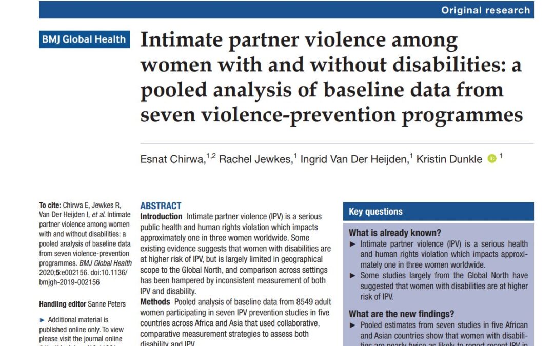 Intimate partner violence among women with and without disabilities: a pooled analysis of baseline data from seven violence-prevention programmes